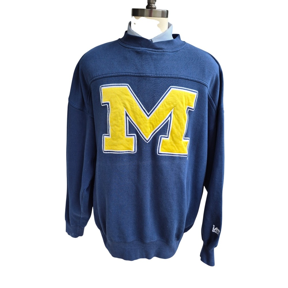 Vintage Lee‎ Sport Michigan Wolverines Sweatshirt Navy Blue Big Ten Mens XXL